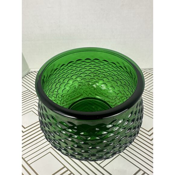Vintage E O Brody Emerald Green Glass Bowl Vase Planter Fish Scale Scalloped USA - Picture 2 of 5